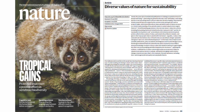 A recent Nature’s publication assesses the values of nature to promote a sustainable future