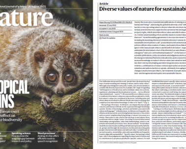 A recent Nature’s publication assesses the values of nature to promote a sustainable future